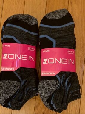 Women’s zone in Cushioned No-Show athletic Socks - Black with Blue pink Accents
